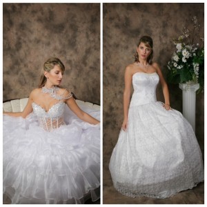 White wedding gown color in two custom wedding dresses
