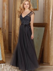 Bridesmaid dress by Mori Lee style 154 Long lace tulle dress